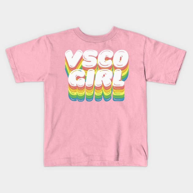 VSCO Girl ~ Retro Rainbow Typography Design Kids T-Shirt by DankFutura